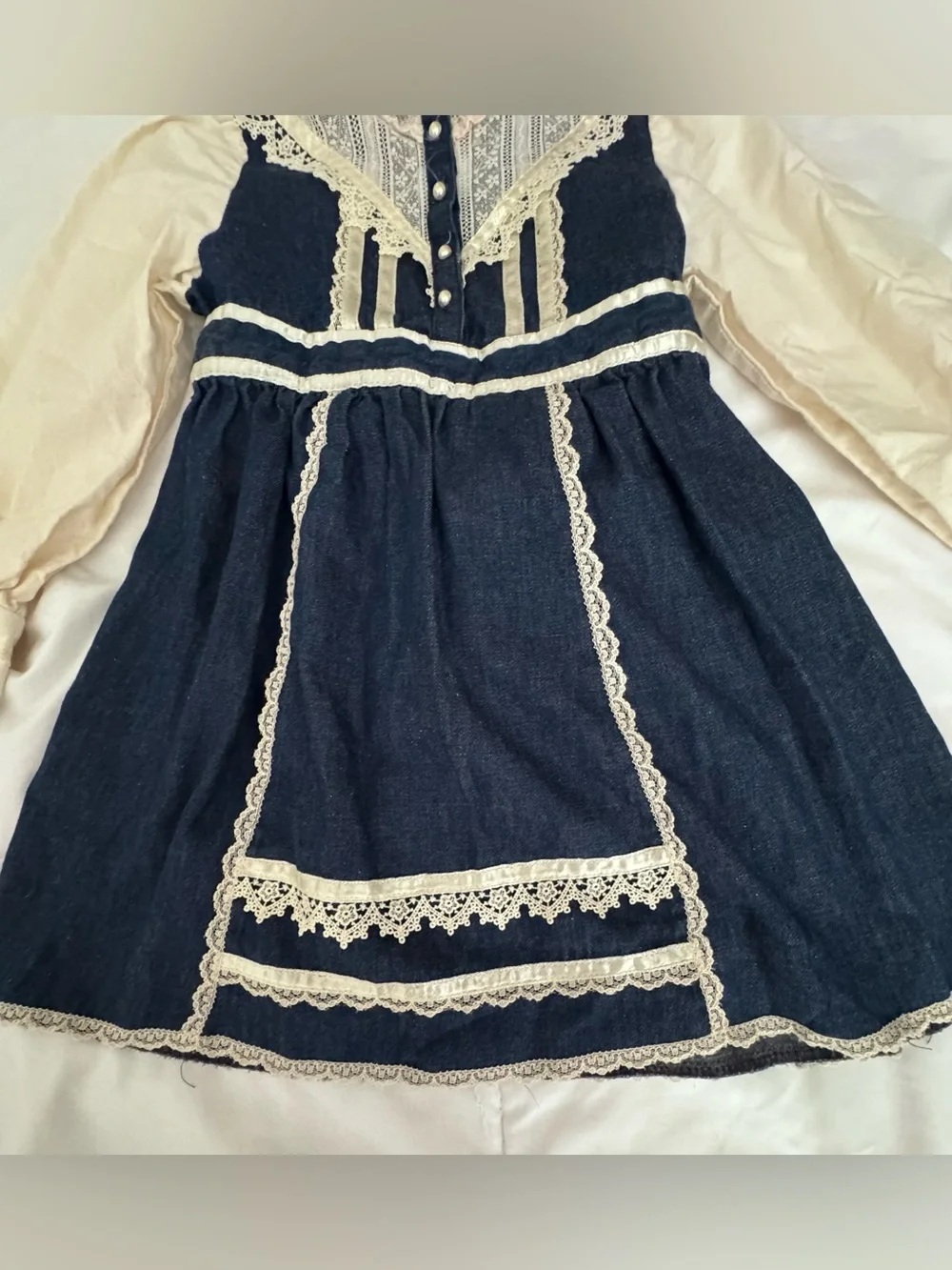 Gunne Sax Navy and Cream Lace Trim Girls' Dress
